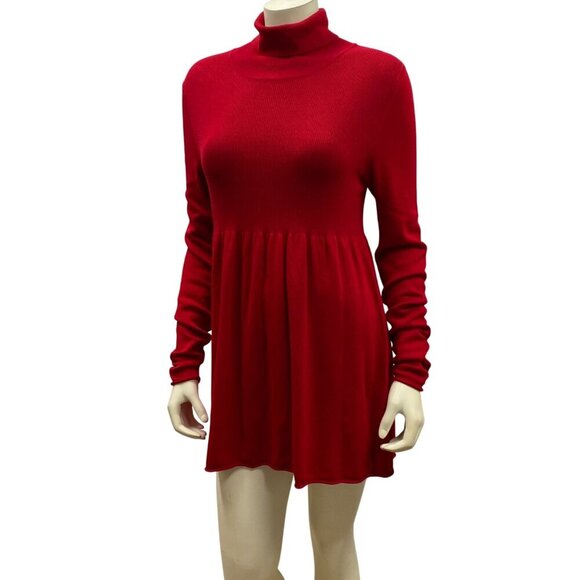 Boston Proper Red Long Sleeve Mock Neck Babydoll Sweater Dress Md - Picture 3 of 6